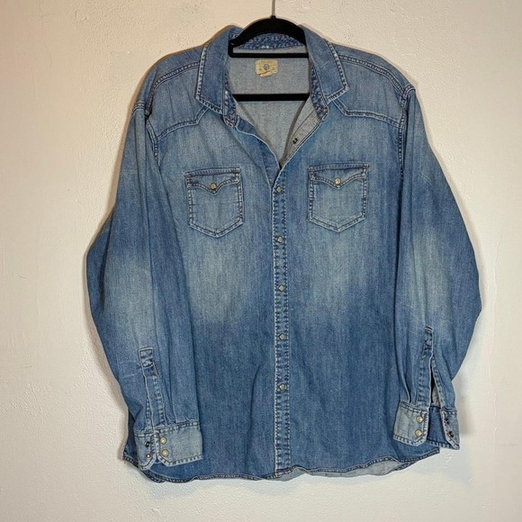Trevero Other - Trevero Mens XXL Denim Western Pearl Snap Shirt Blue Long Sleeve Cotton Workwear